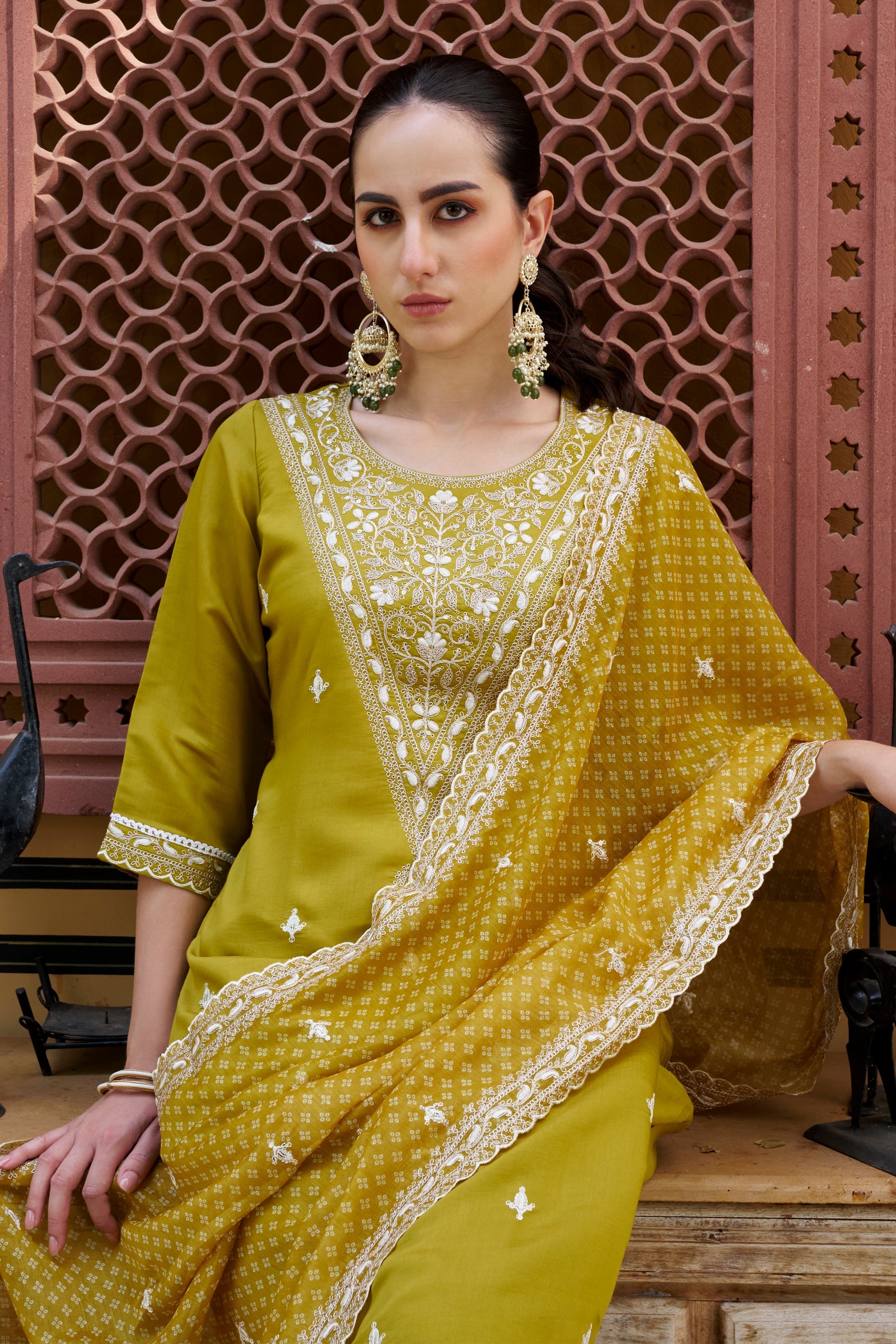 Tridevi Embroidered Silk Blend Straight Suit With Dupatta - FitVibe Fashion