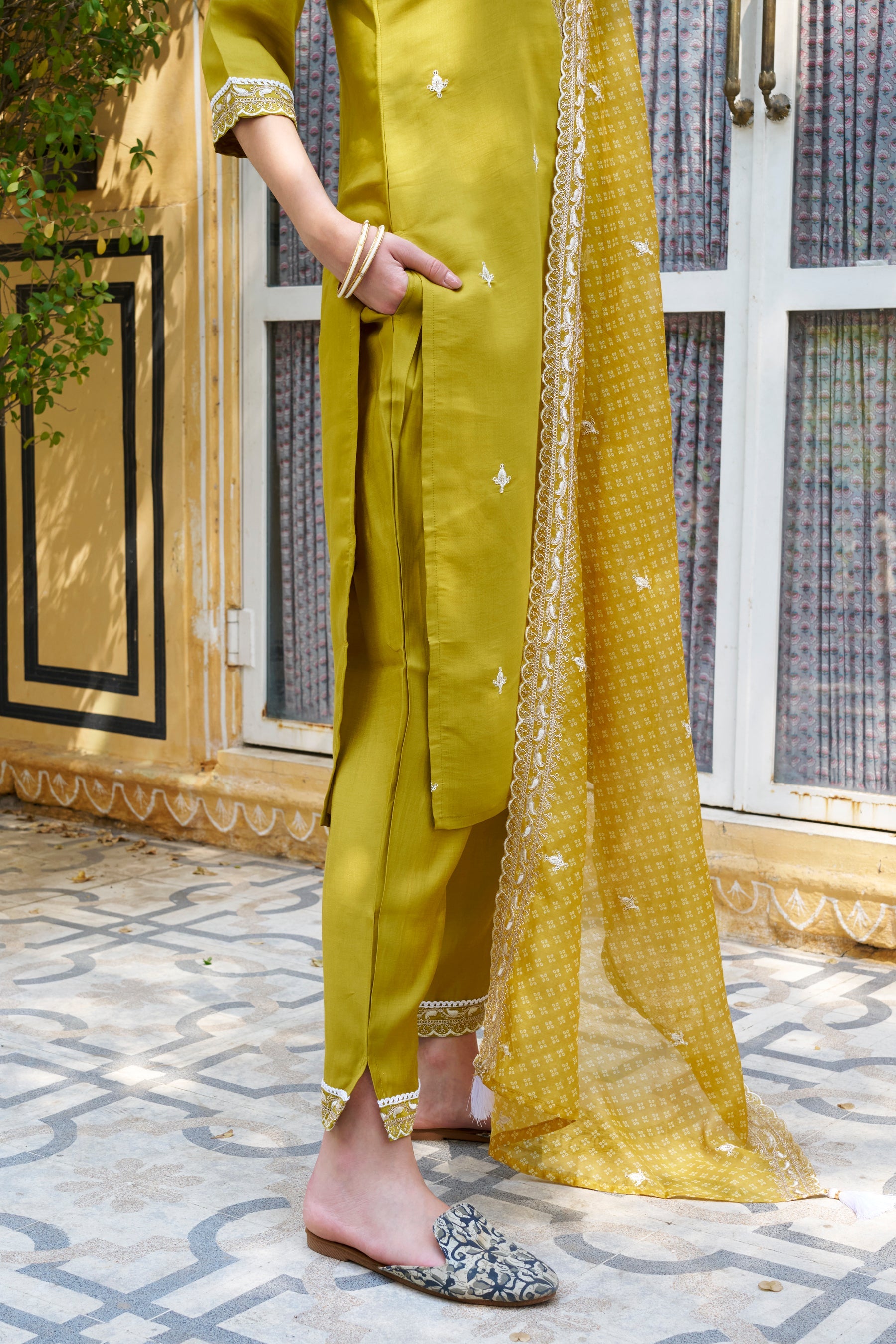 Tridevi Embroidered Silk Blend Straight Suit With Dupatta - FitVibe Fashion