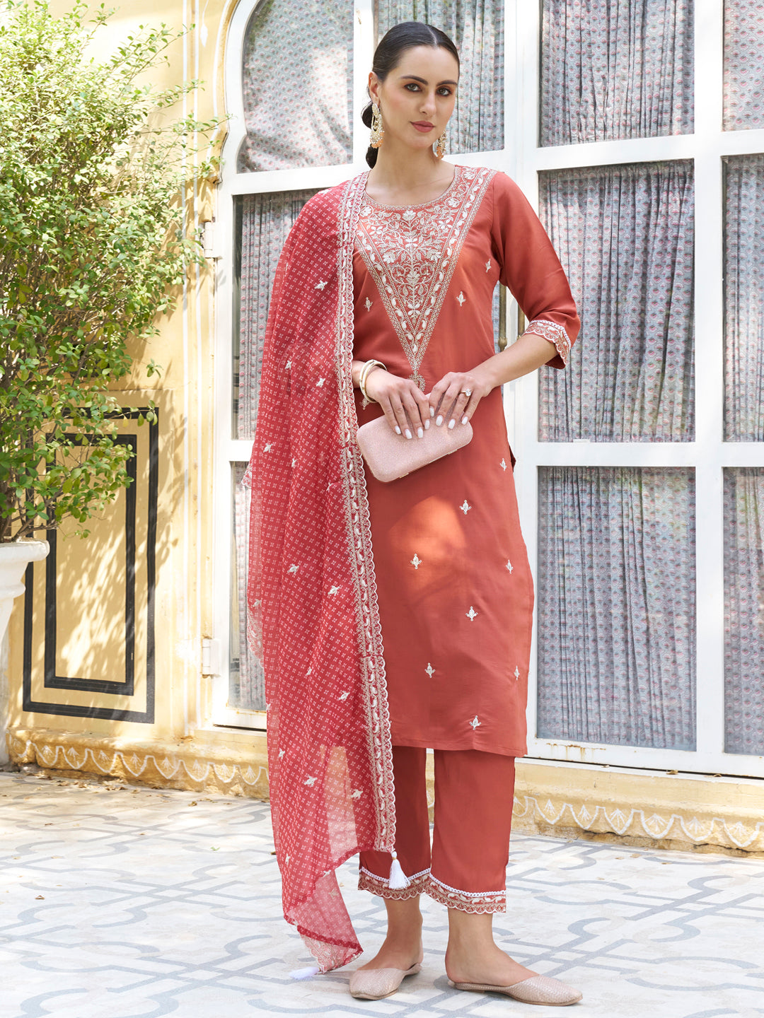 Chandrika Embroidered Silk Blend Straight Suit With Dupatta - FitVibe Fashion