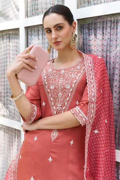 Chandrika Embroidered Silk Blend Straight Suit With Dupatta - FitVibe Fashion