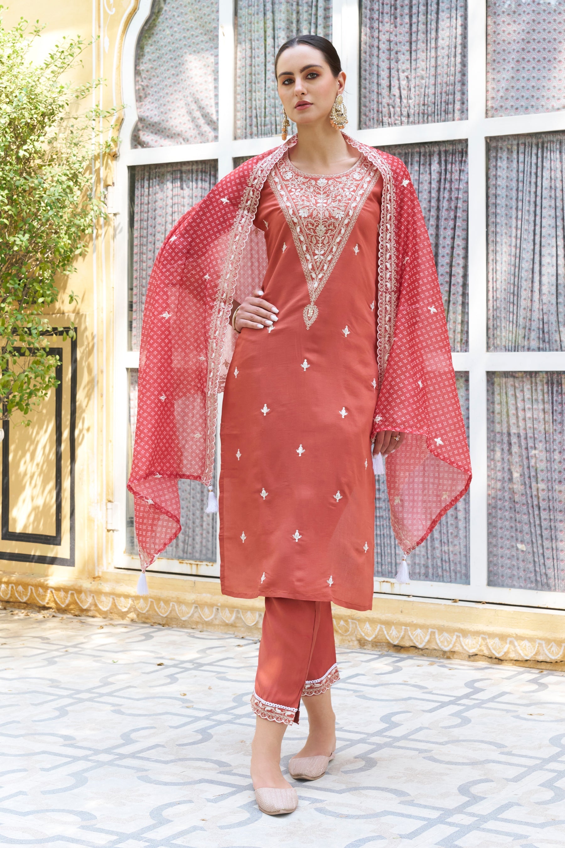 Chandrika Embroidered Silk Blend Straight Suit With Dupatta - FitVibe Fashion