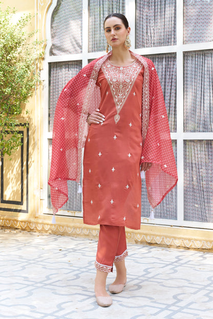 Chandrika Embroidered Silk Blend Straight Suit With Dupatta - FitVibe Fashion
