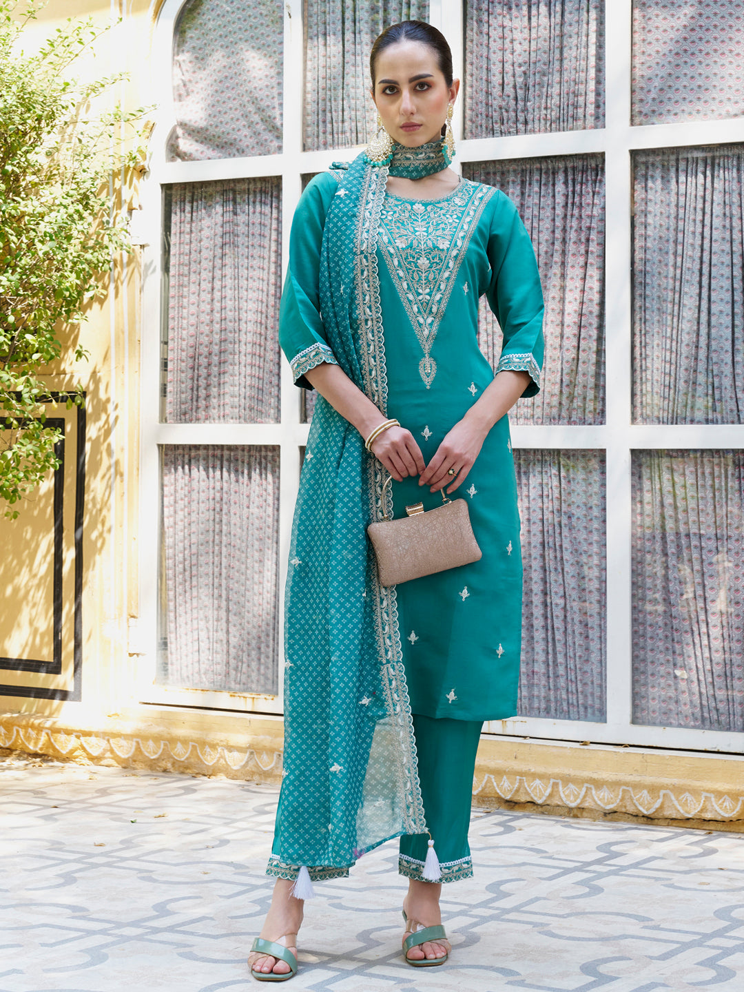 Surabhi Embroidered Silk Blend Straight Suit With Dupatta - FitVibe Fashion