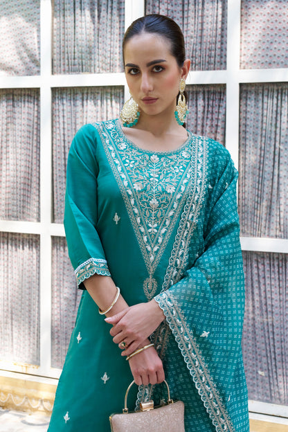 Surabhi Embroidered Silk Blend Straight Suit With Dupatta - FitVibe Fashion