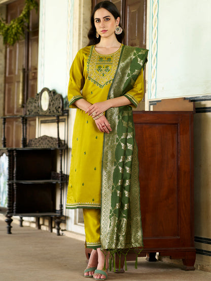 Reedhima Lemon Silk Blend Kurta With Dupatta Set - FitVibe Fashion