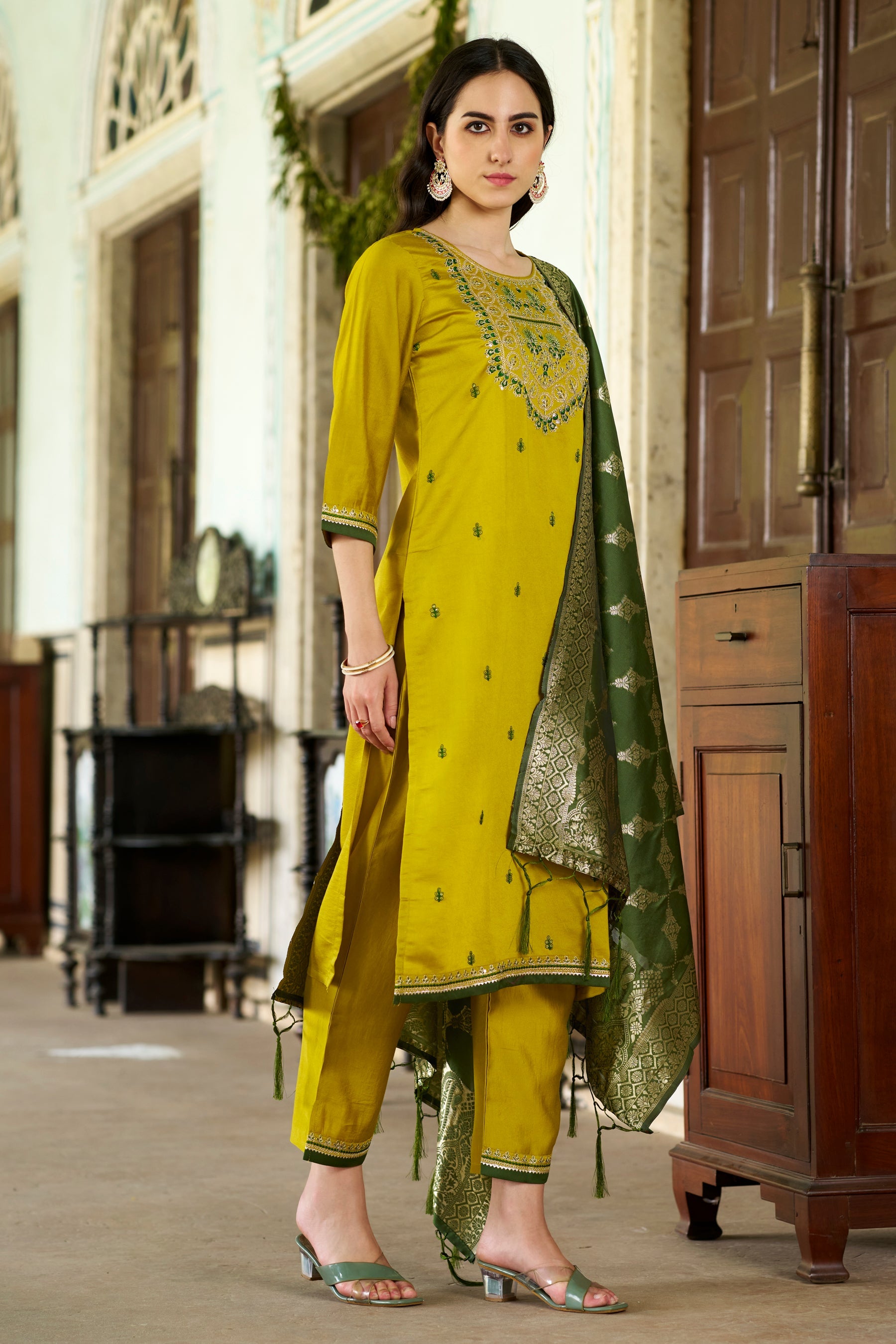 Reedhima Lemon Silk Blend Kurta With Dupatta Set - FitVibe Fashion