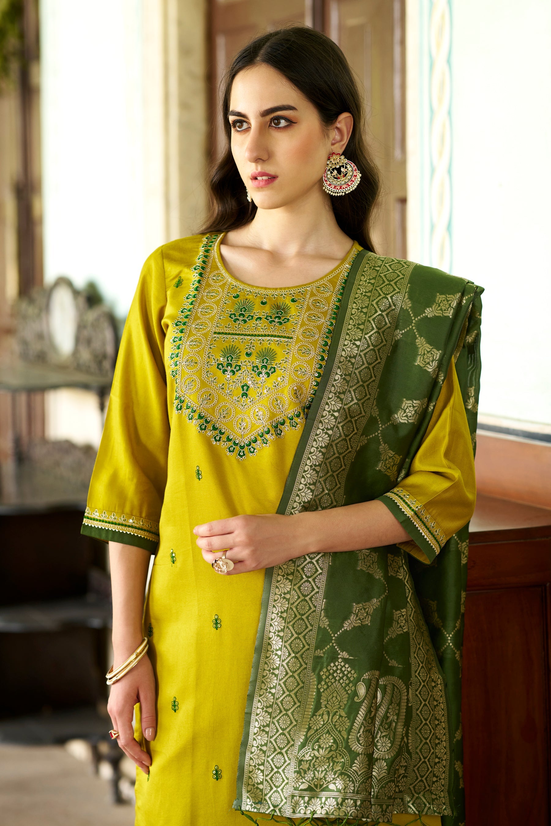Reedhima Lemon Silk Blend Kurta With Dupatta Set - FitVibe Fashion