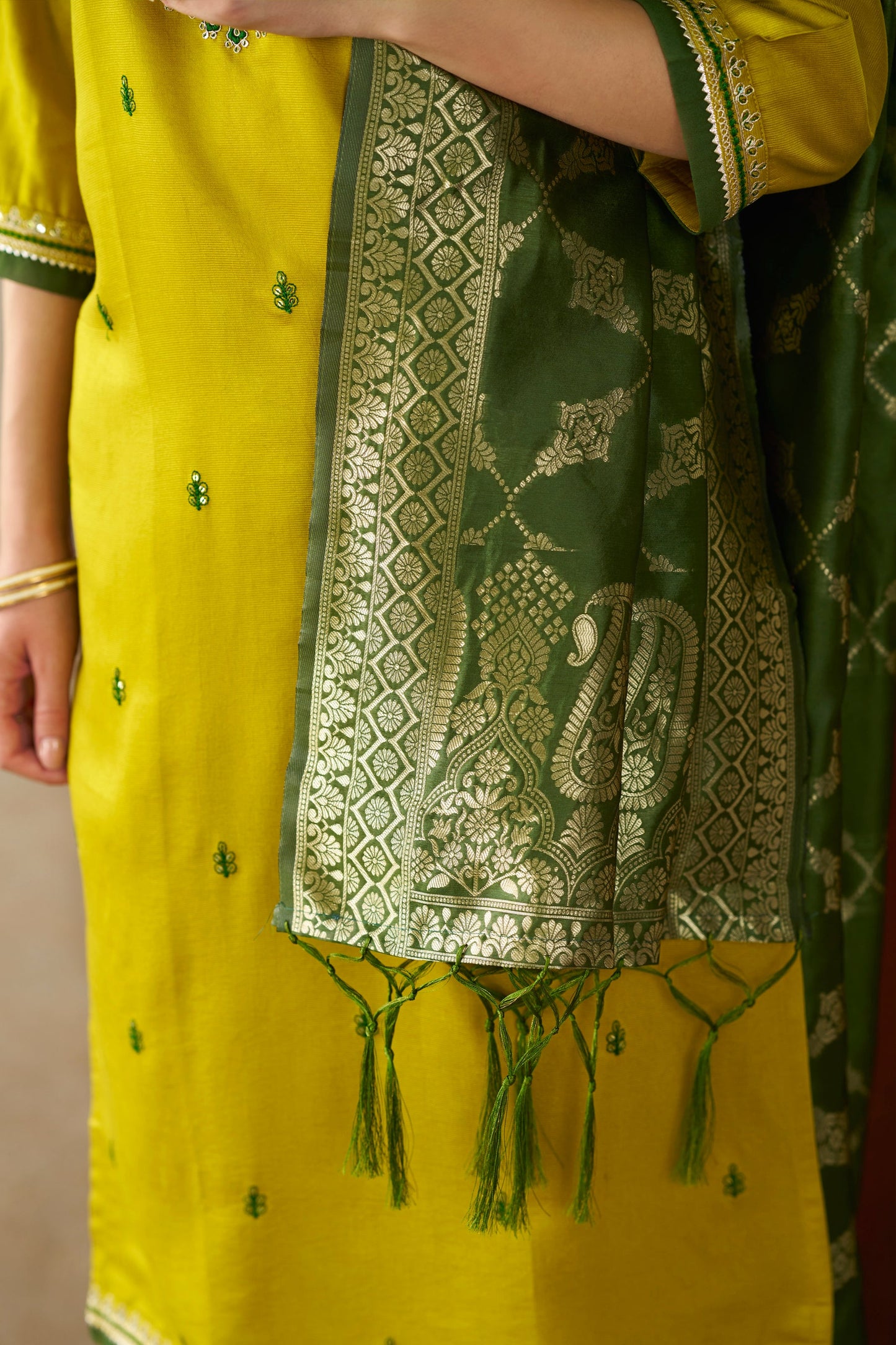 Reedhima Lemon Silk Blend Kurta With Dupatta Set - FitVibe Fashion