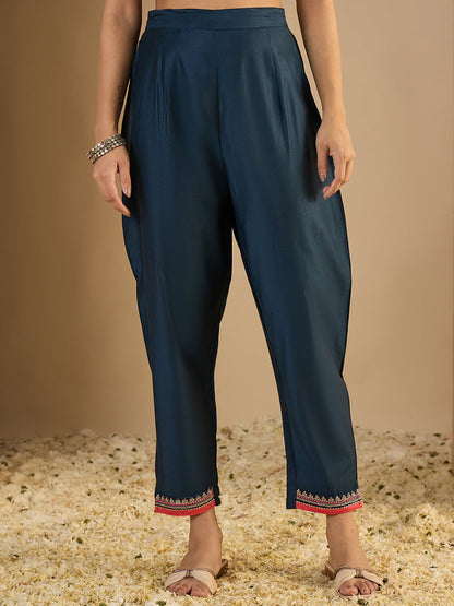 Indu Teal Silk Blend Embroidered Straight Suit Set With Dupatta - FitVibe Fashion