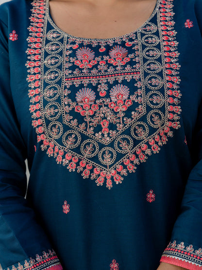 Reedhima Teal Silk Blend Kurta With Dupatta Set - FitVibe Fashion