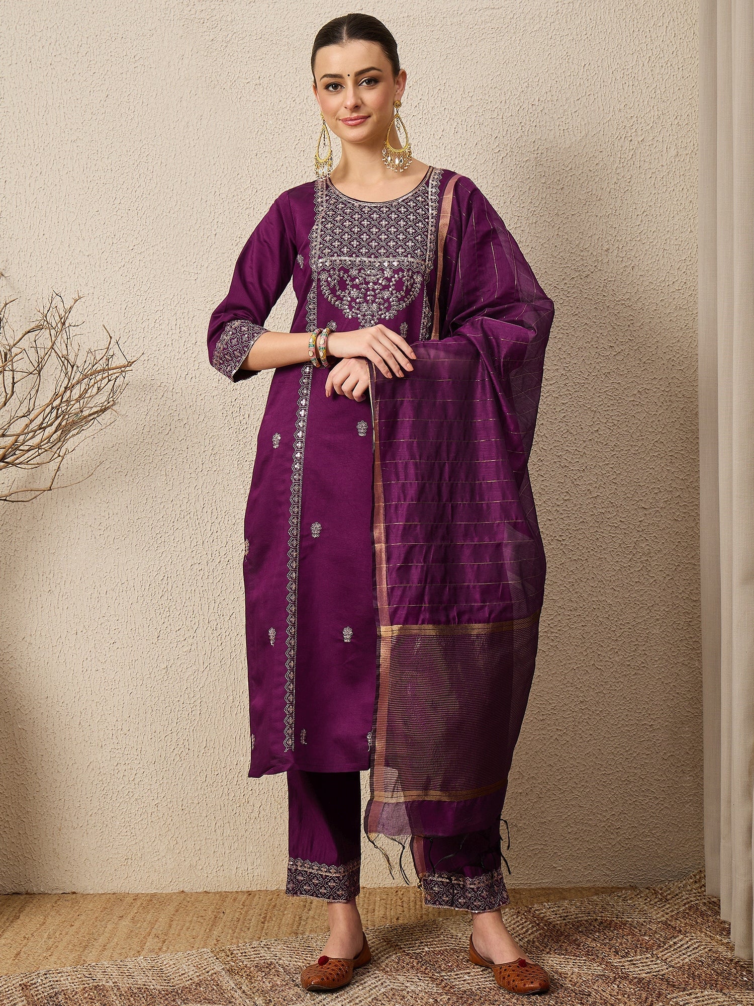 ChamakRaag Purple Women Viscose Rayon suit Set - FitVibe Fashion