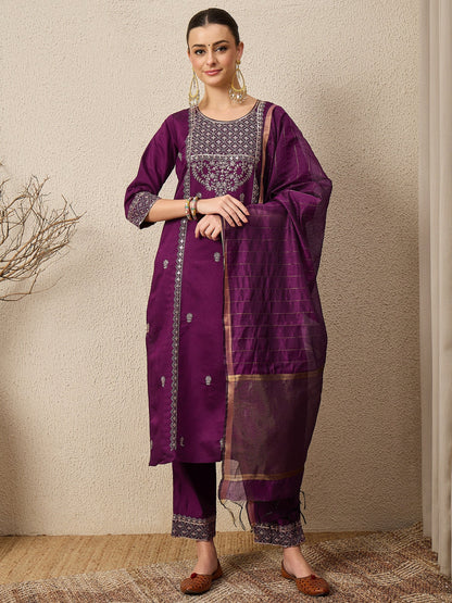 ChamakRaag Purple Women Viscose Rayon suit Set - FitVibe Fashion