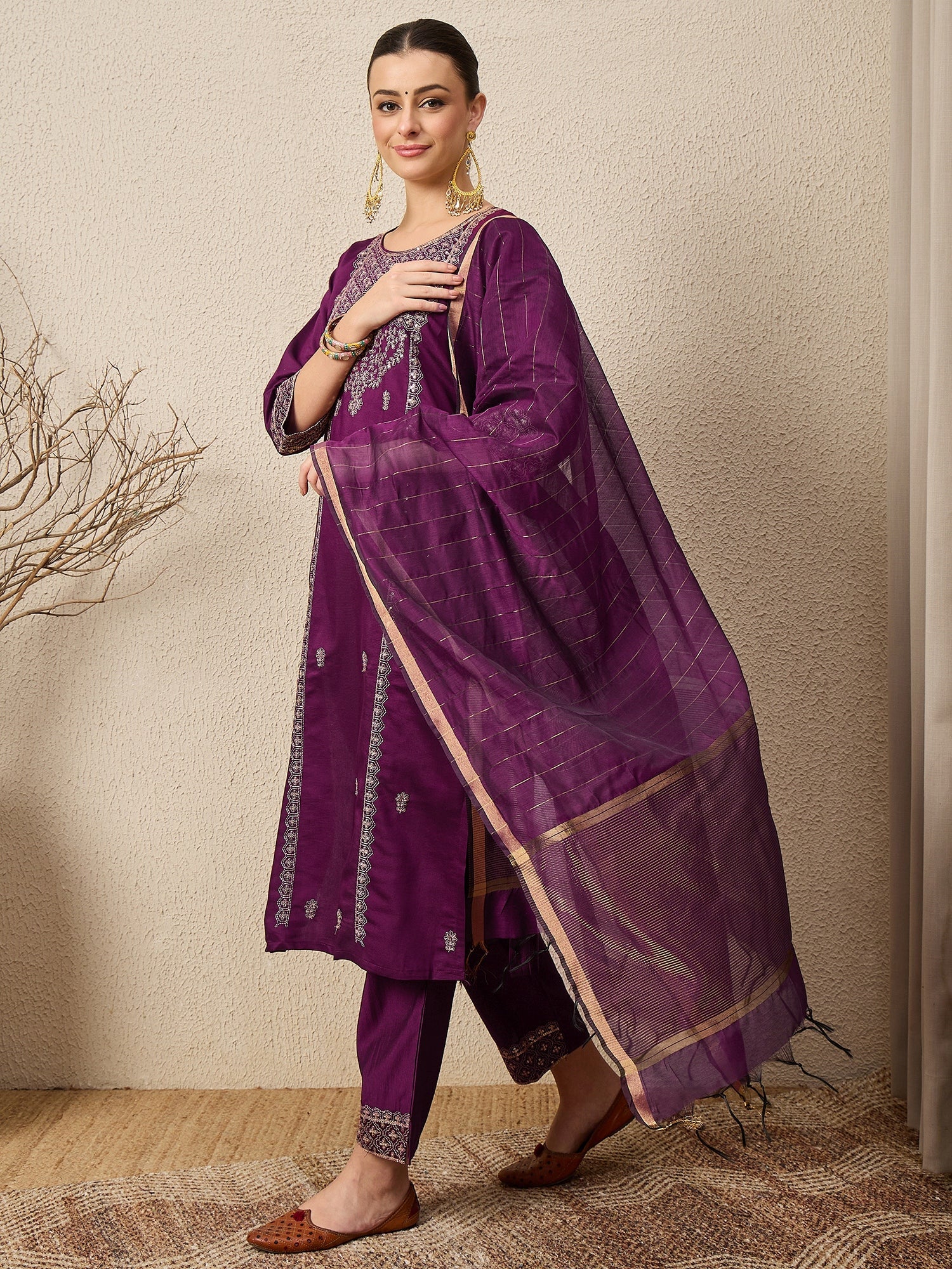 ChamakRaag Purple Women Viscose Rayon suit Set - FitVibe Fashion