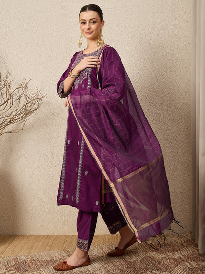 ChamakRaag Purple Women Viscose Rayon suit Set - FitVibe Fashion