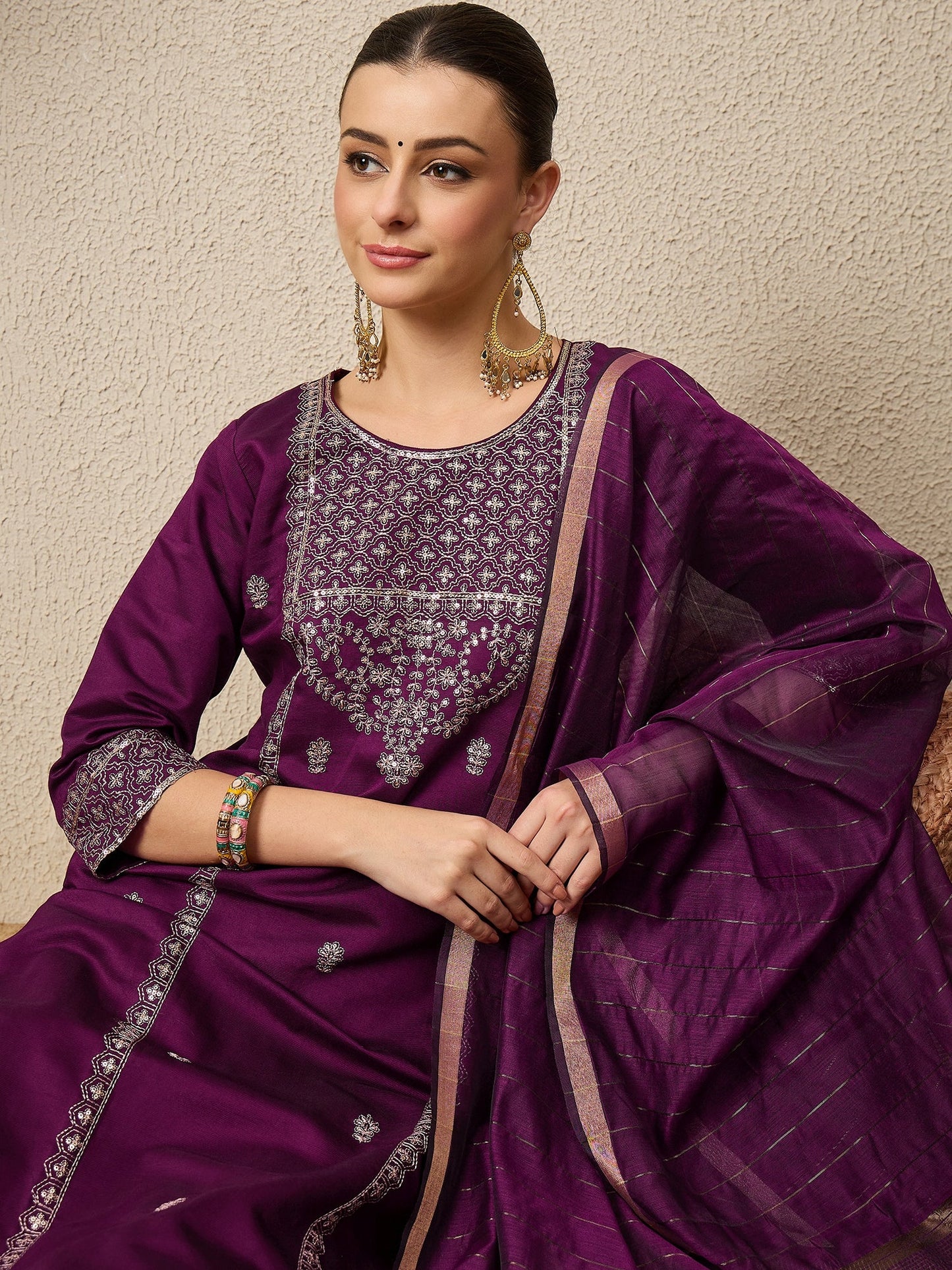 ChamakRaag Purple Women Viscose Rayon suit Set - FitVibe Fashion