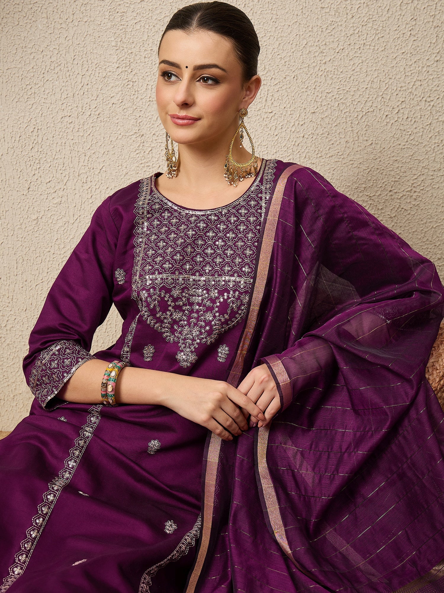 ChamakRaag Purple Women Viscose Rayon suit Set - FitVibe Fashion