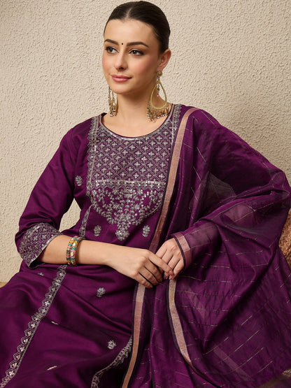 ChamakRaag Purple Women Viscose Rayon suit Set - FitVibe Fashion