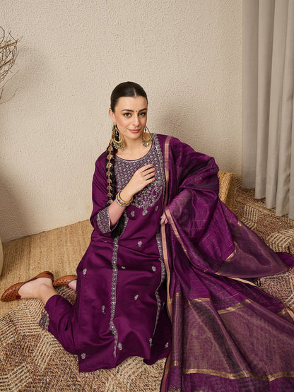 ChamakRaag Purple Women Viscose Rayon suit Set - FitVibe Fashion