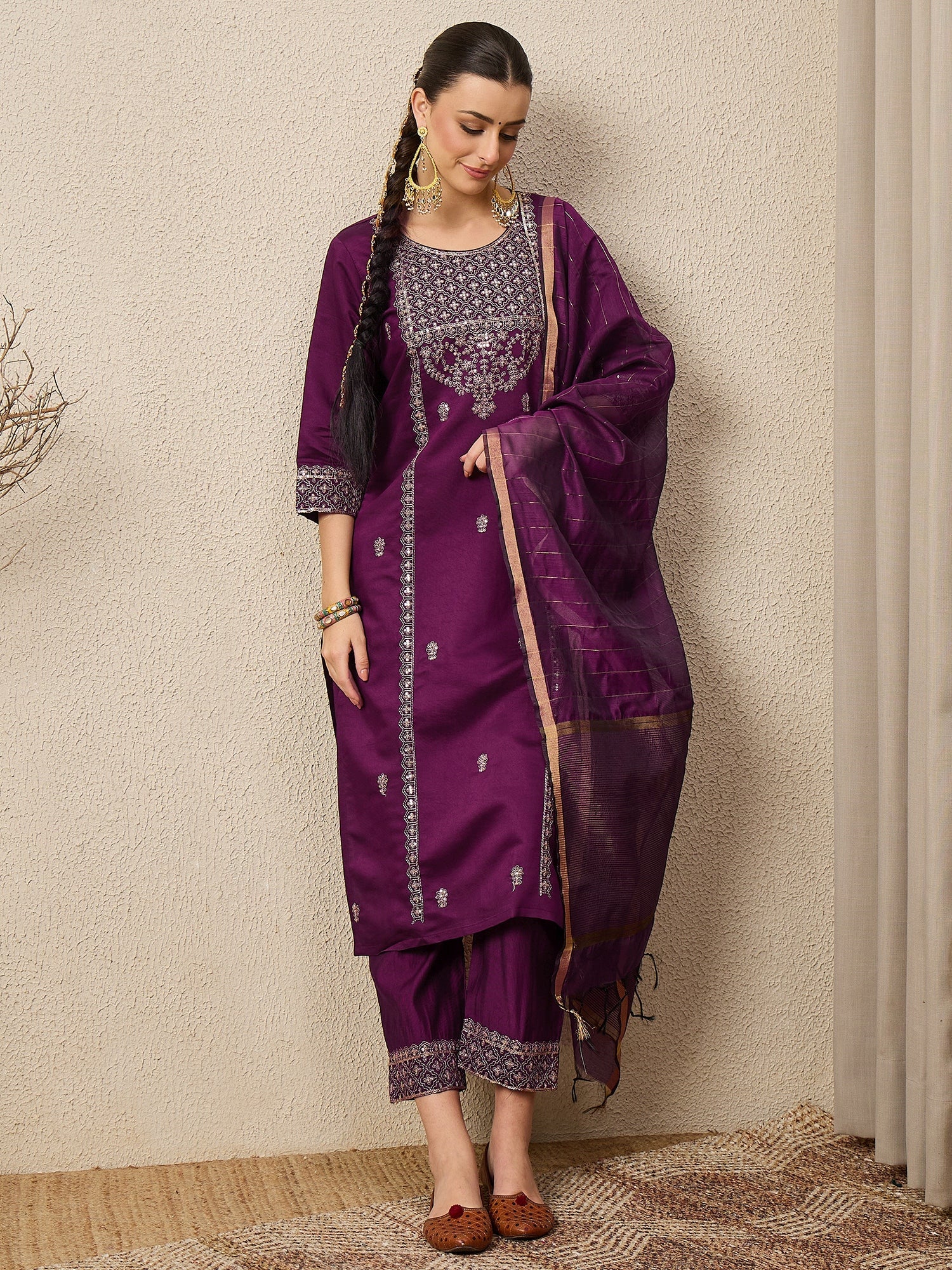 ChamakRaag Purple Women Viscose Rayon suit Set - FitVibe Fashion