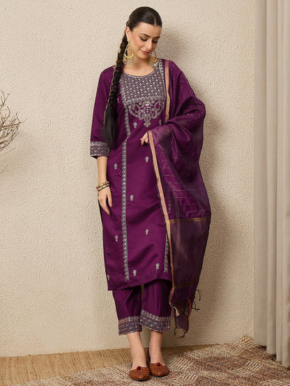 ChamakRaag Purple Women Viscose Rayon suit Set - FitVibe Fashion