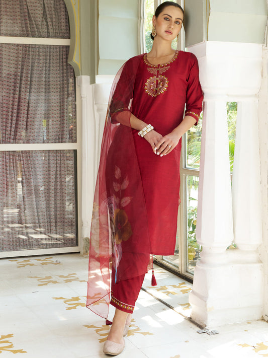 Niswan Women Kurta and Pant Sets Cotton Silk Fabric - FitVibe Fashion