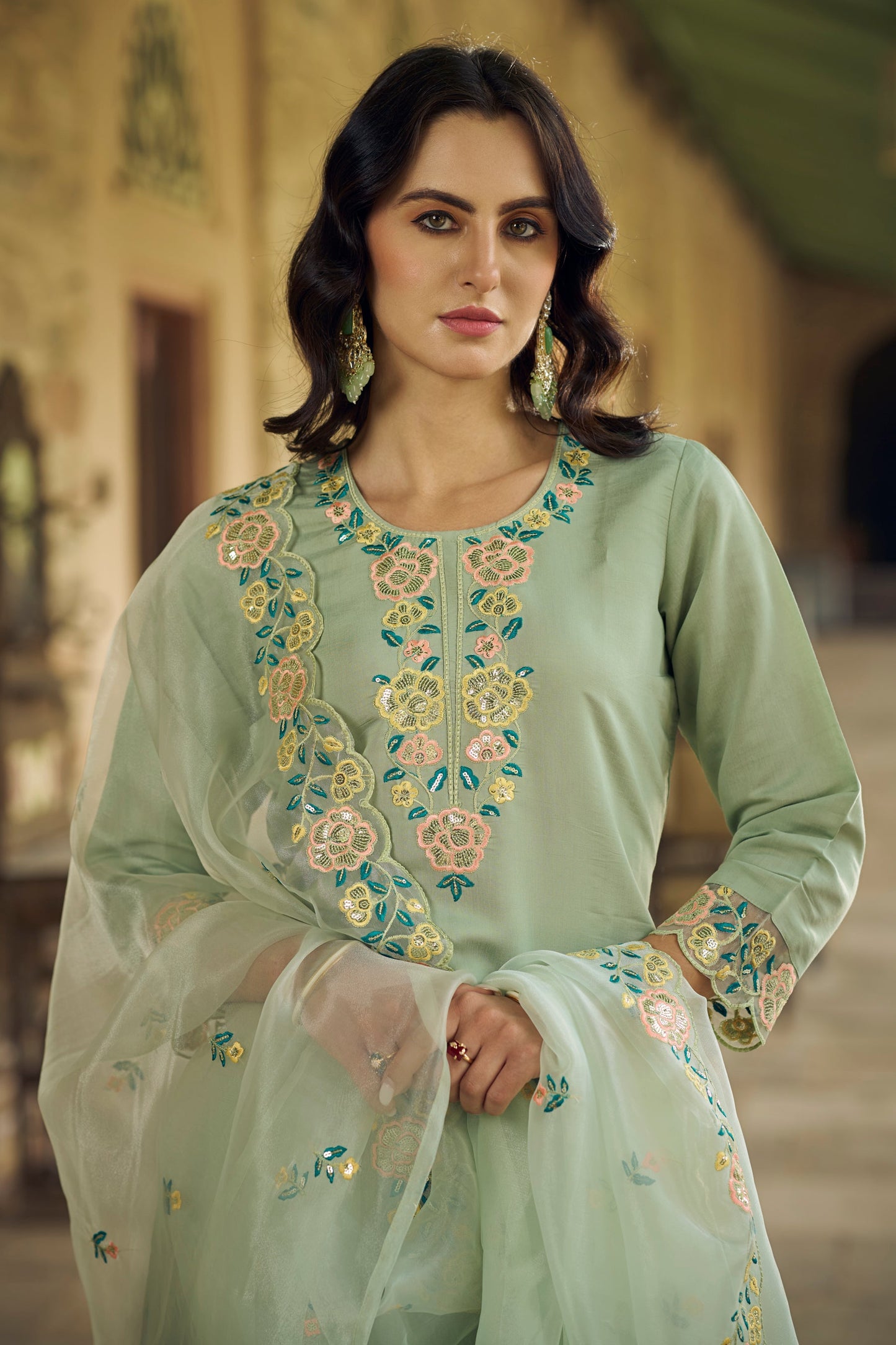 Sanskriti Women Kurta and Pant Sets Viscos Roman Silk Fabric - FitVibe Fashion