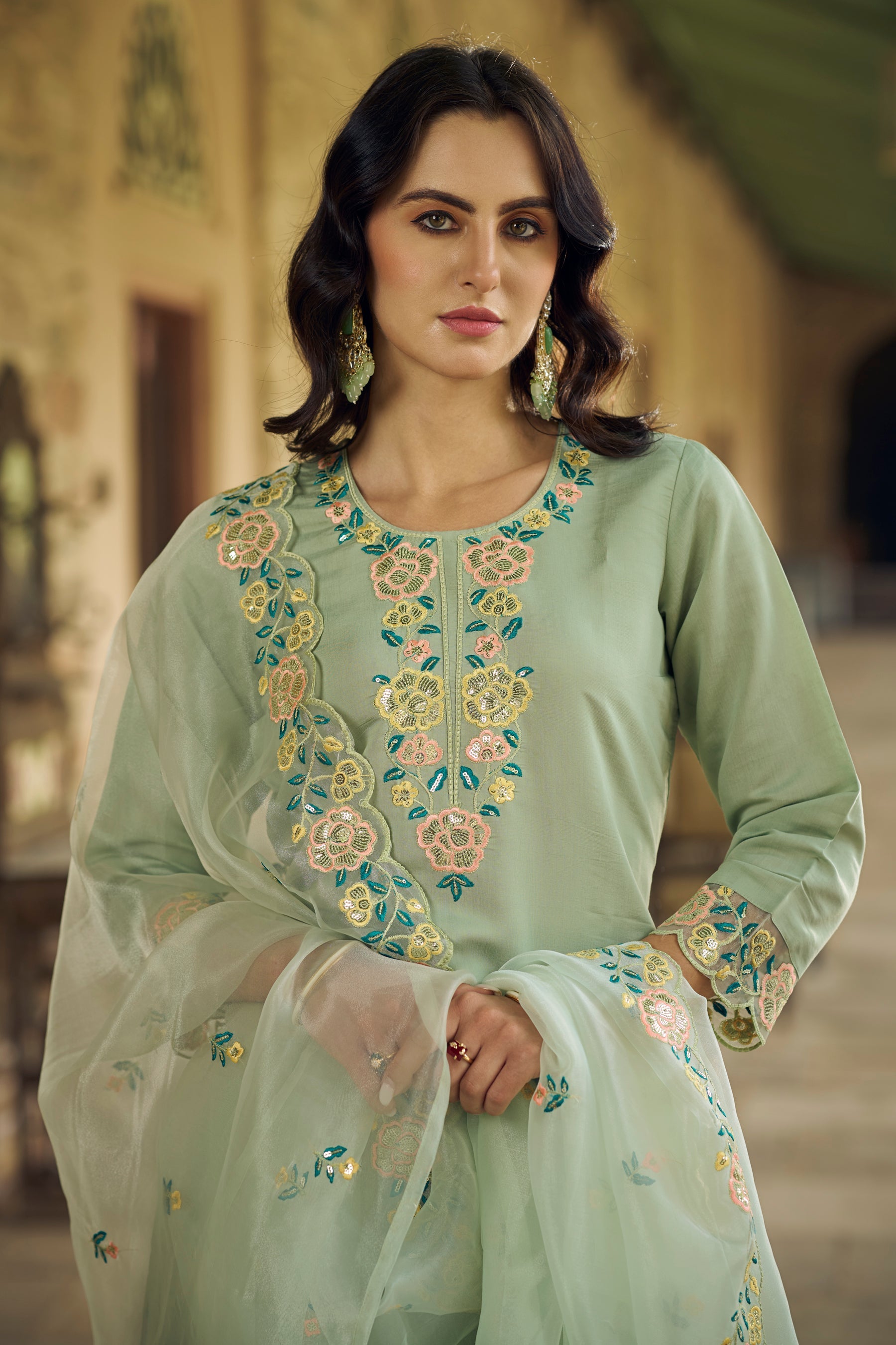 Sanskriti Women Kurta and Pant Sets Viscos Roman Silk Fabric - FitVibe Fashion