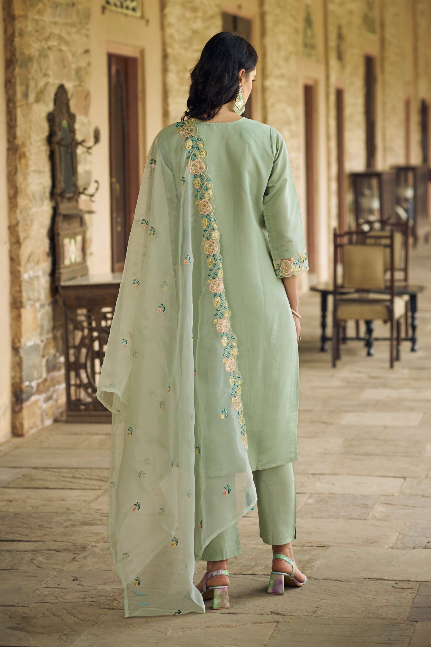 Sanskriti Women Kurta and Pant Sets Viscos Roman Silk Fabric - FitVibe Fashion