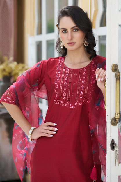 Rajbhoomi Women Kurta and Pant Sets Cotton Silk Fabric - FitVibe Fashion