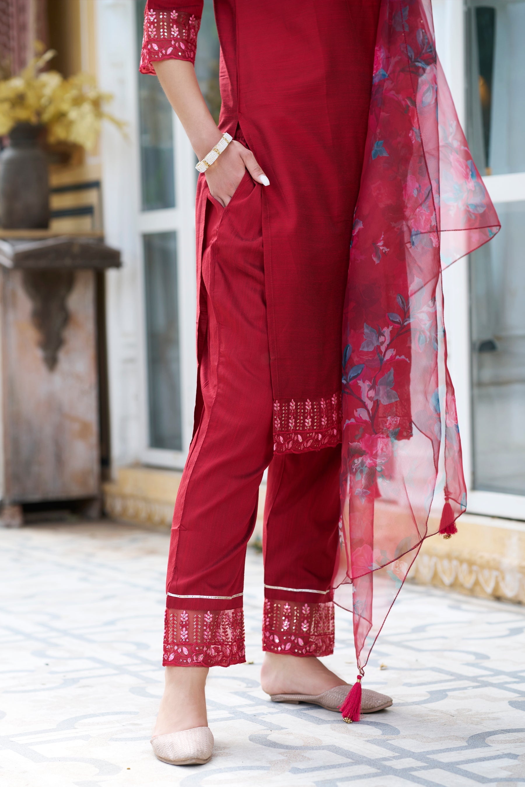 Rajbhoomi Women Kurta and Pant Sets Cotton Silk Fabric - FitVibe Fashion