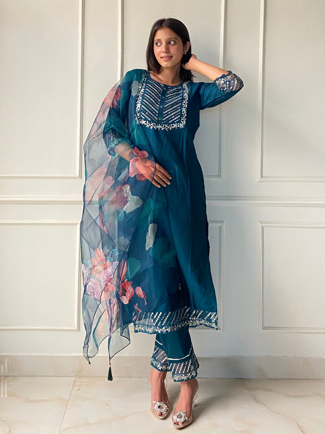 Ikat Women Kurta and Pant Sets Cotton Silk Fabric - FitVibe Fashion