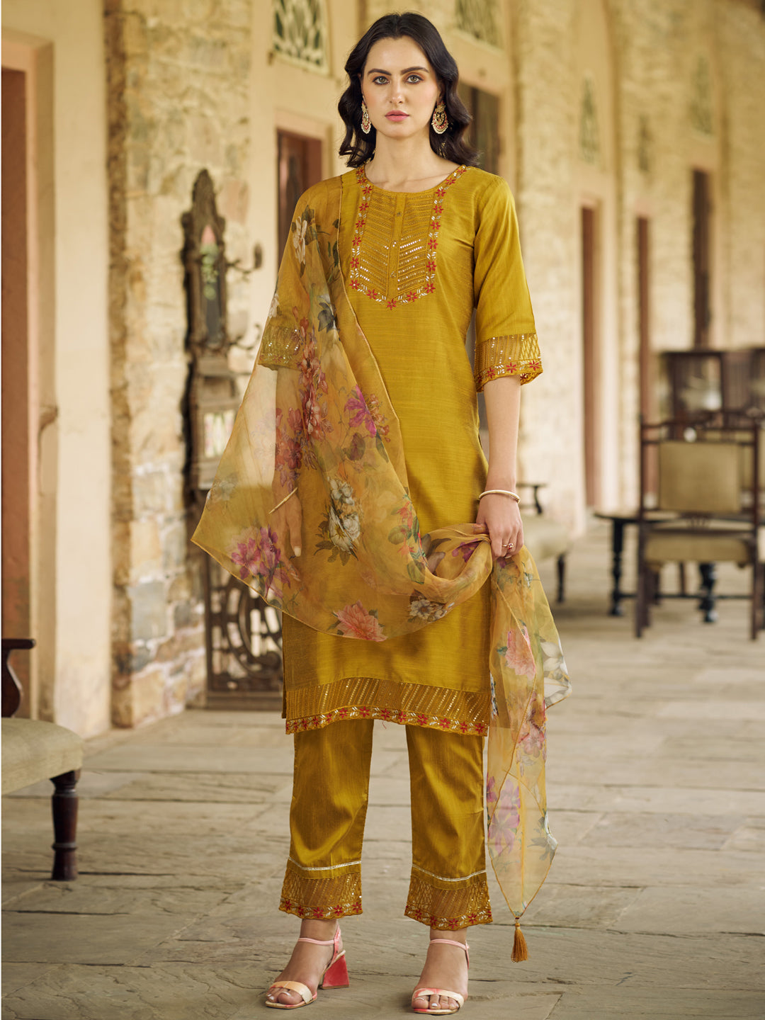 Swarnika Women Kurta and Pant Sets Cotton Silk Fabric - FitVibe Fashion