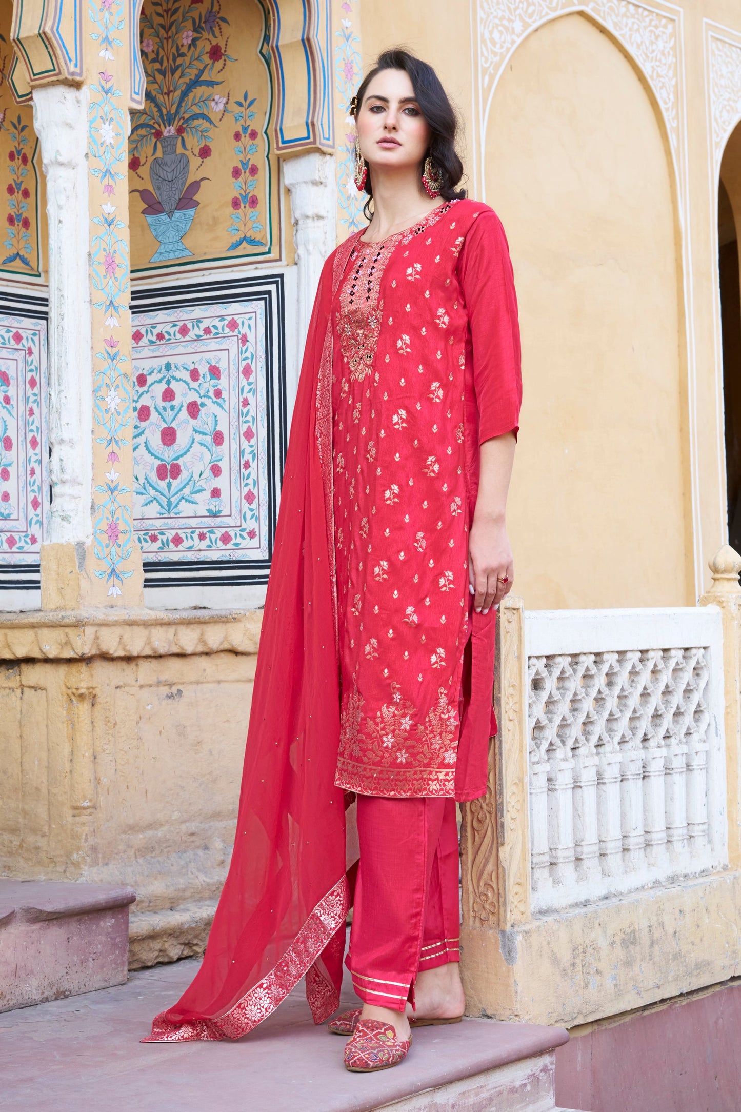 Kalpana Women Kurta and Pant Sets Dupatta Viscose Rayon Silk Blend with Handwork - FitVibe Fashion