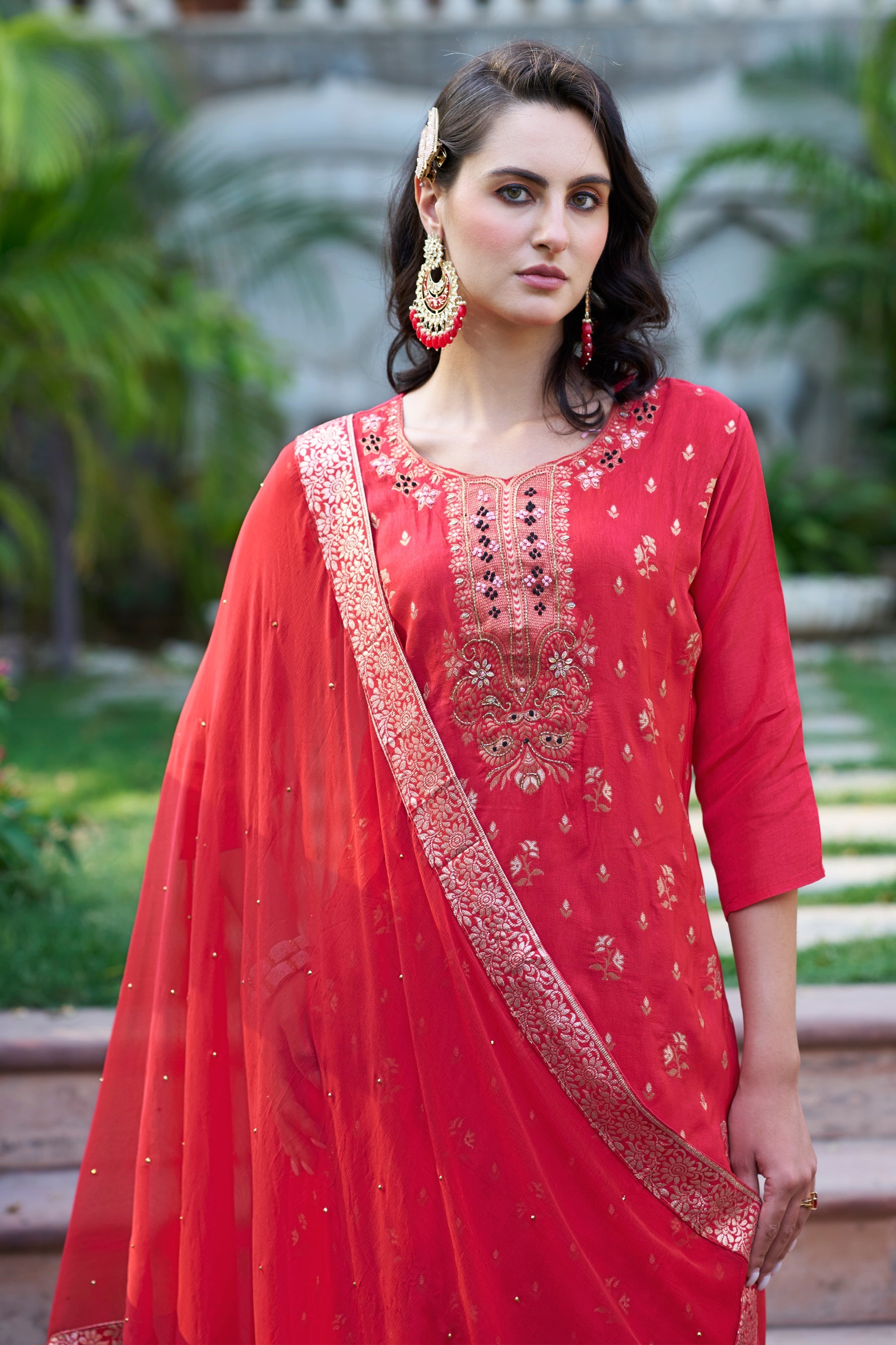 Kalpana Women Kurta and Pant Sets Dupatta Viscose Rayon Silk Blend with Handwork - FitVibe Fashion