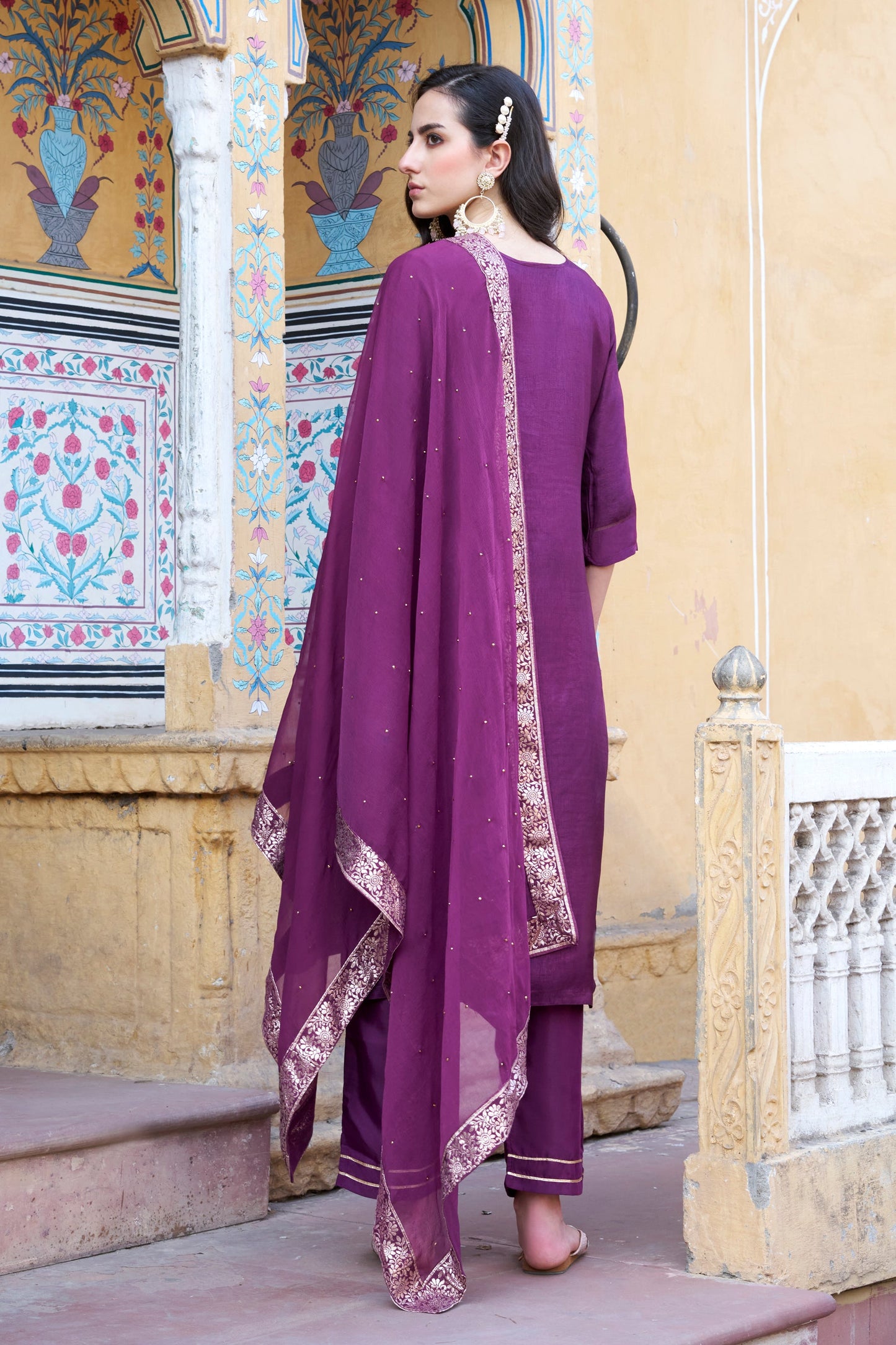 Arya Women Kurta and Pant Sets Dupatta Viscose Rayon Silk Blend with Handwork - FitVibe Fashion