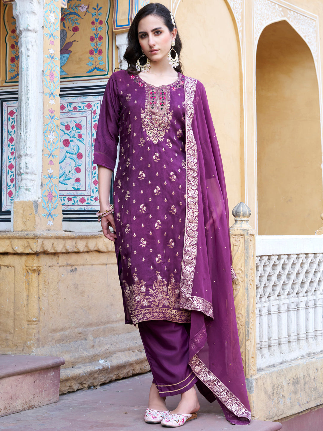 Arya Women Kurta and Pant Sets Dupatta Viscose Rayon Silk Blend with Handwork - FitVibe Fashion