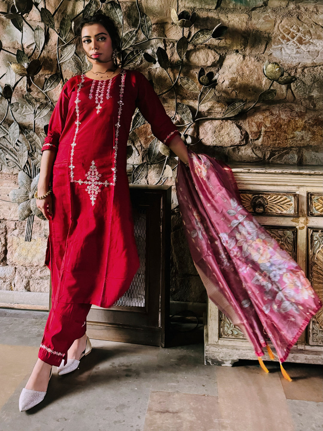 Purnima Women Kurta and Pant Sets  Viscos Roman Silk Fabric - FitVibe Fashion