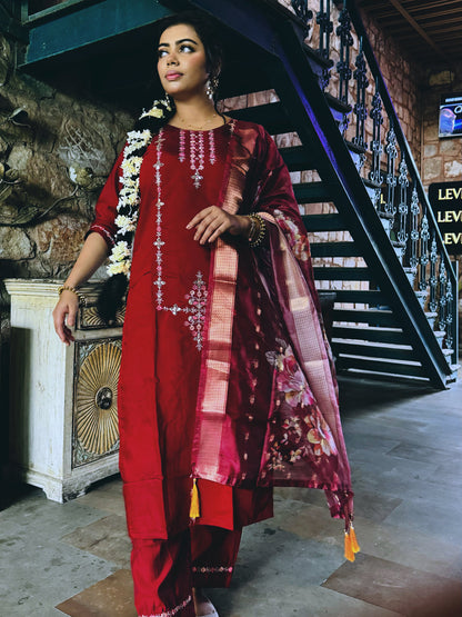 Purnima Women Kurta and Pant Sets  Viscos Roman Silk Fabric - FitVibe Fashion