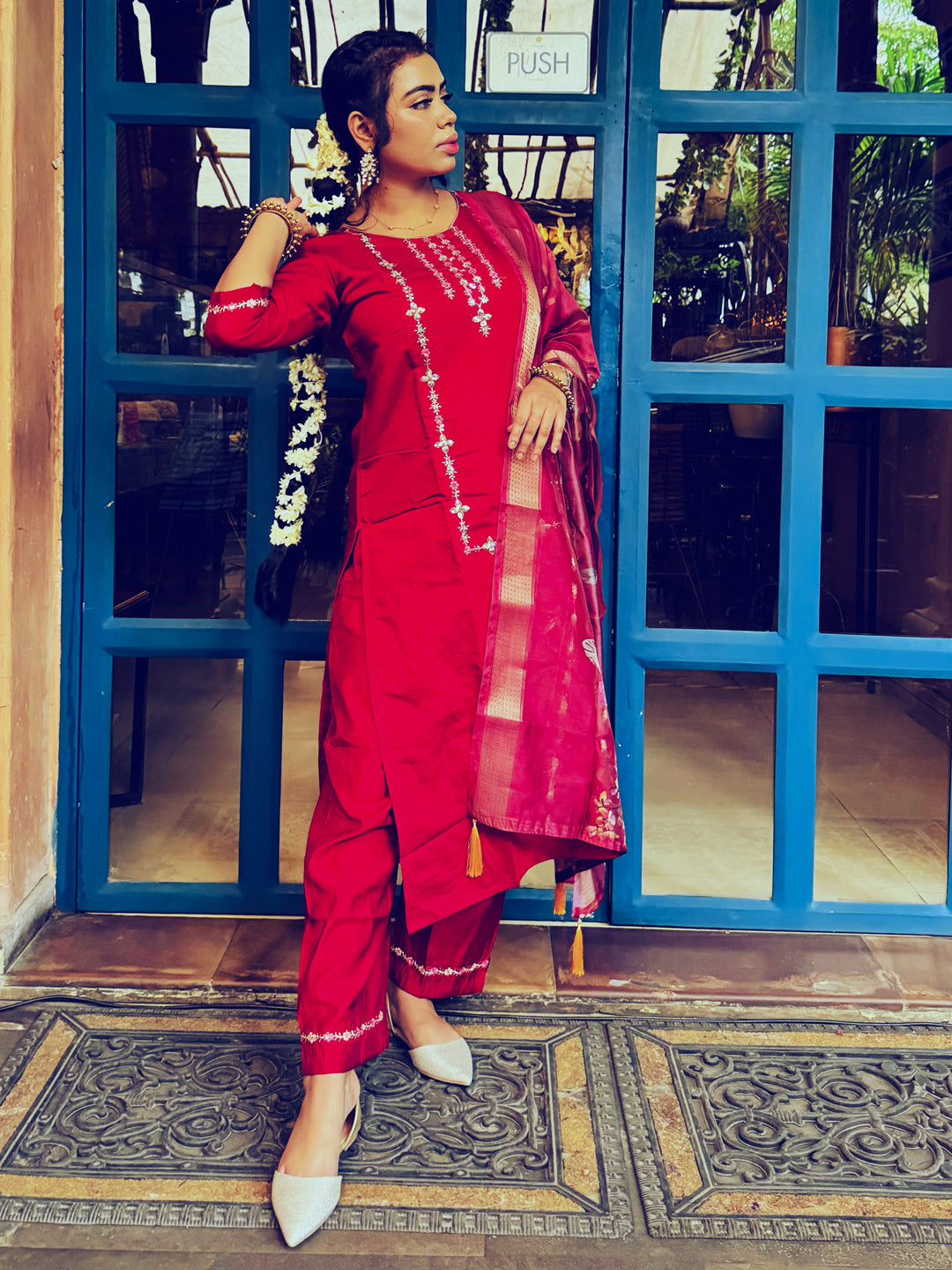 Purnima Women Kurta and Pant Sets  Viscos Roman Silk Fabric - FitVibe Fashion