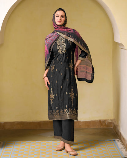 Riwaayat Viscose Self Jacquard Women Kurta and Trouser Duppata Set - FitVibe Fashion