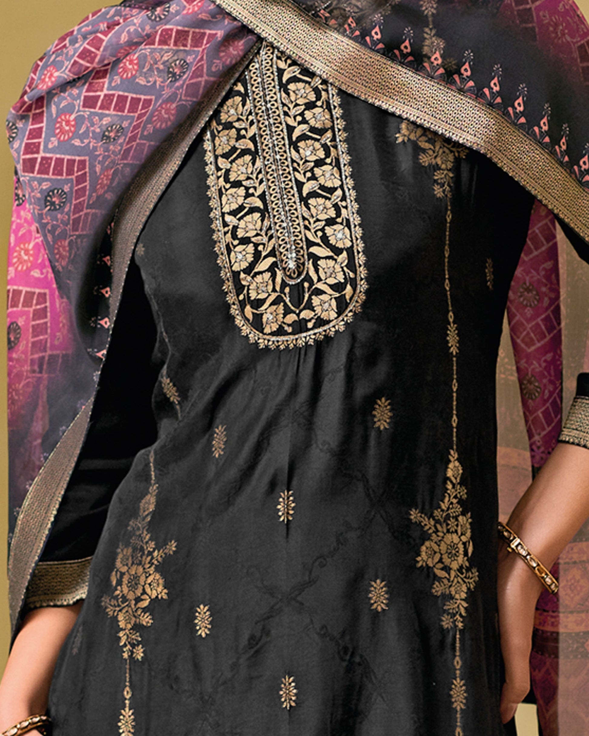 Riwaayat Viscose Self Jacquard Women Kurta and Trouser Duppata Set - FitVibe Fashion