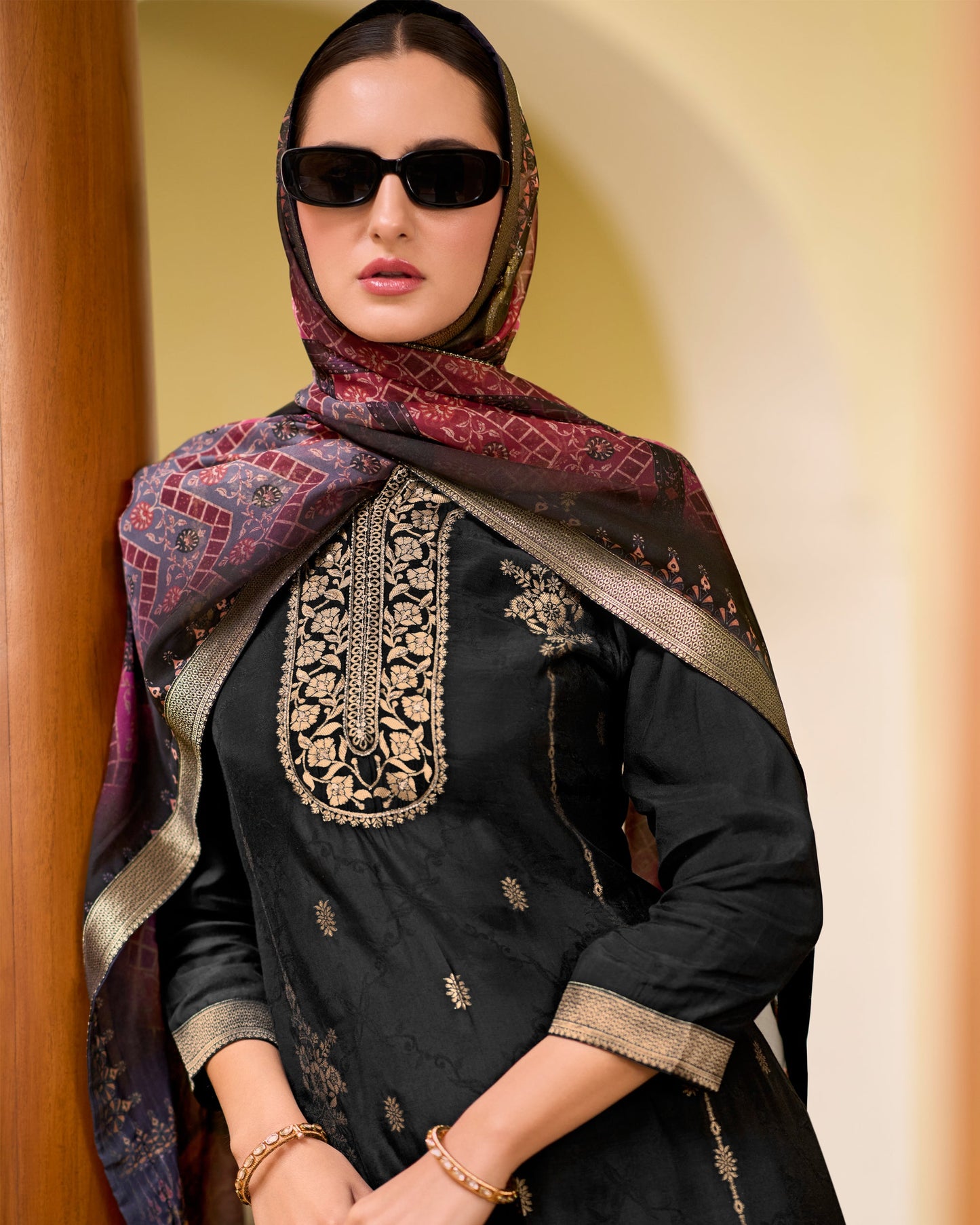 Riwaayat Viscose Self Jacquard Women Kurta and Trouser Duppata Set - FitVibe Fashion