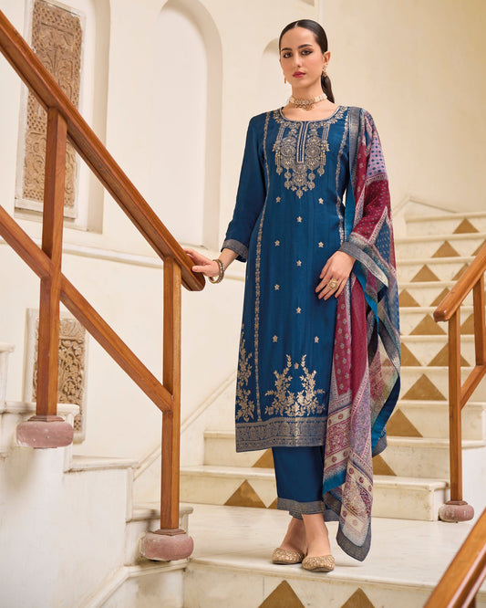 Zeenat Viscose Self Jacquard Women Kurta and Trouser Duppata Set - FitVibe Fashion