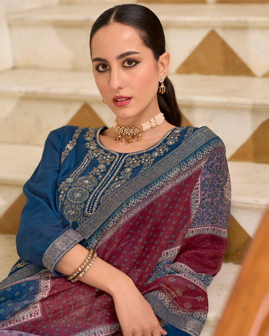 Zeenat Viscose Self Jacquard Women Kurta and Trouser Duppata Set - FitVibe Fashion