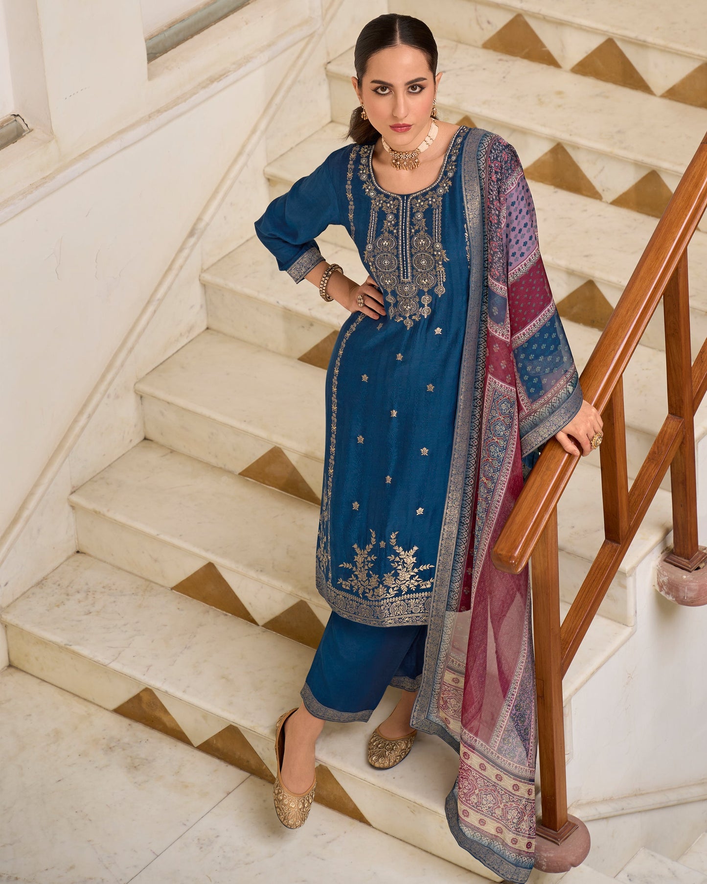 Zeenat Viscose Self Jacquard Women Kurta and Trouser Duppata Set - FitVibe Fashion