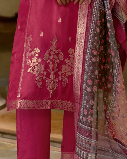 Zarqash Viscose Self Jacquard Women Kurta and Trouser Duppata Set - FitVibe Fashion