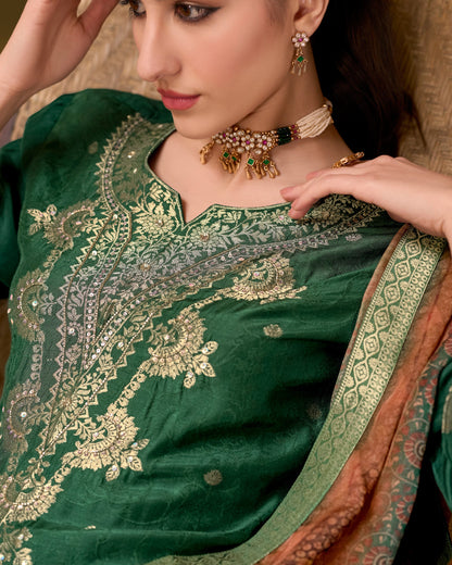 Saubhagya Viscose Self Jacquard Women Kurta and Trouser Duppata Set - FitVibe Fashion