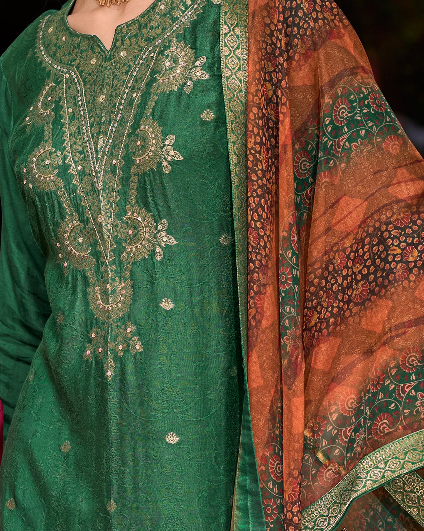 Saubhagya Viscose Self Jacquard Women Kurta and Trouser Duppata Set - FitVibe Fashion