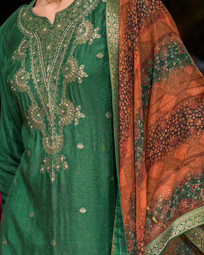 Saubhagya Viscose Self Jacquard Women Kurta and Trouser Duppata Set - FitVibe Fashion