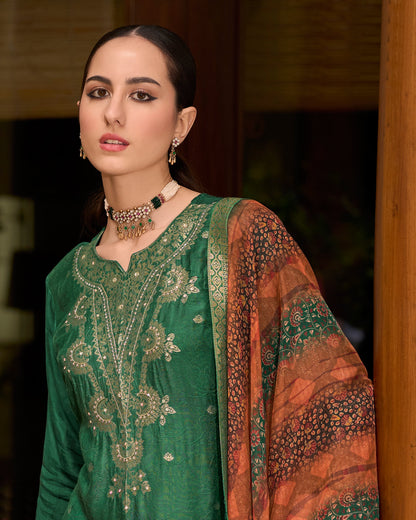 Saubhagya Viscose Self Jacquard Women Kurta and Trouser Duppata Set - FitVibe Fashion